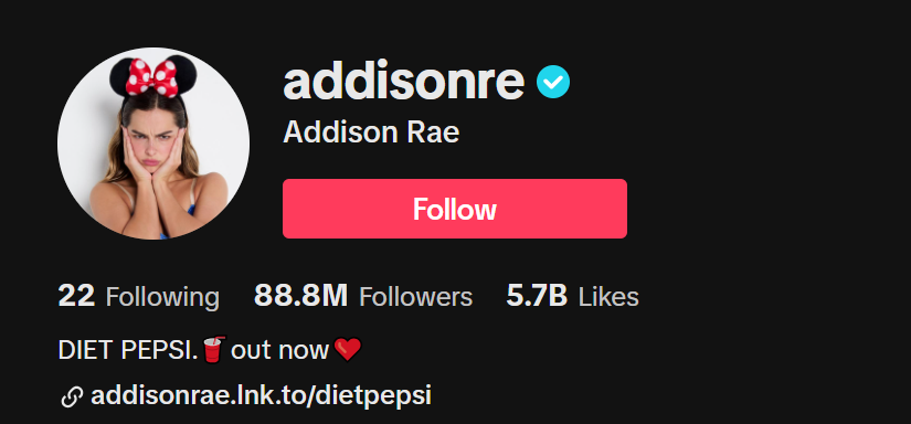 Addison Rae Social Media Influencer Profile Image Addison Rae social media influencer portrait