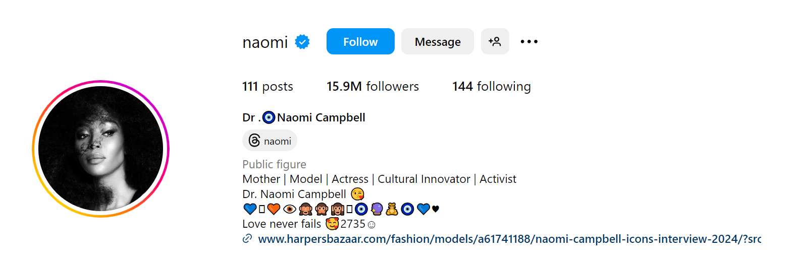 45. Naomi Campbell Social Media Influencer Profile Image 45. Naomi Campbell social media influencer portrait