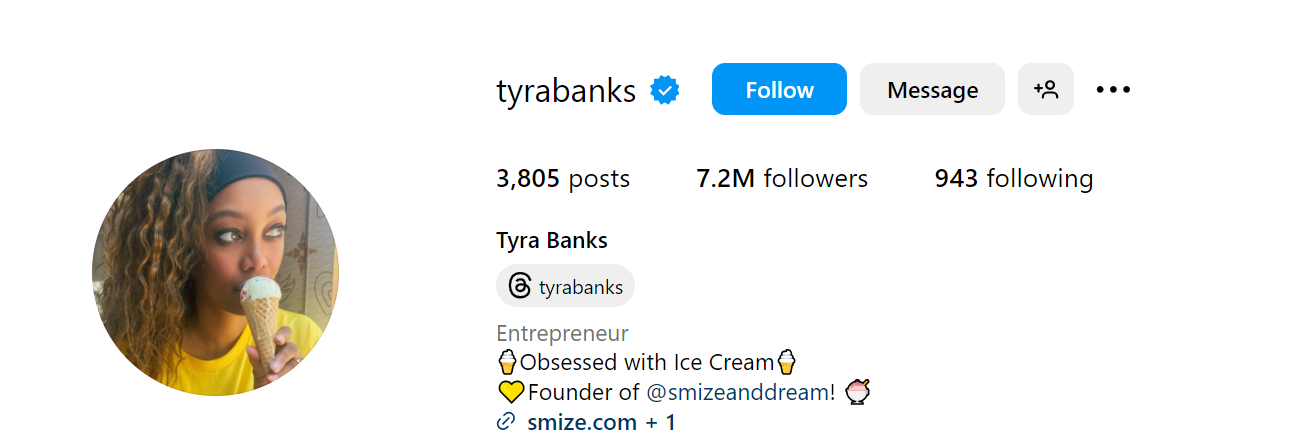 88. Tyra Banks Social Media Influencer Profile Image 88. Tyra Banks social media influencer portrait