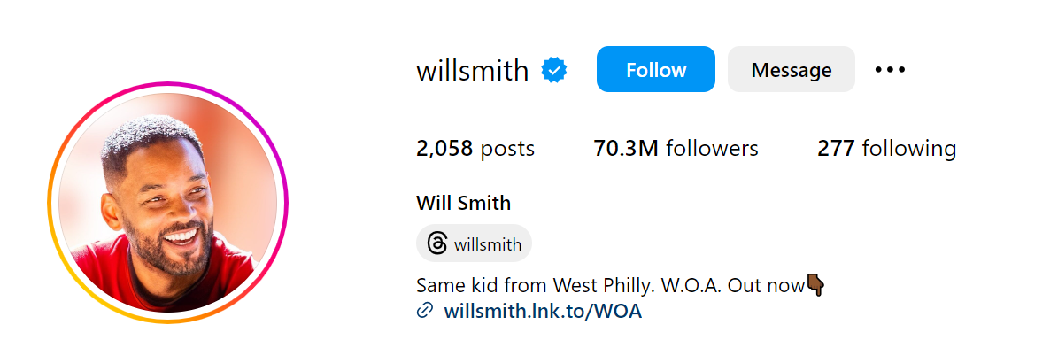 50. Will Smith Social Media Influencer Profile Image 50. Will Smith social media influencer portrait