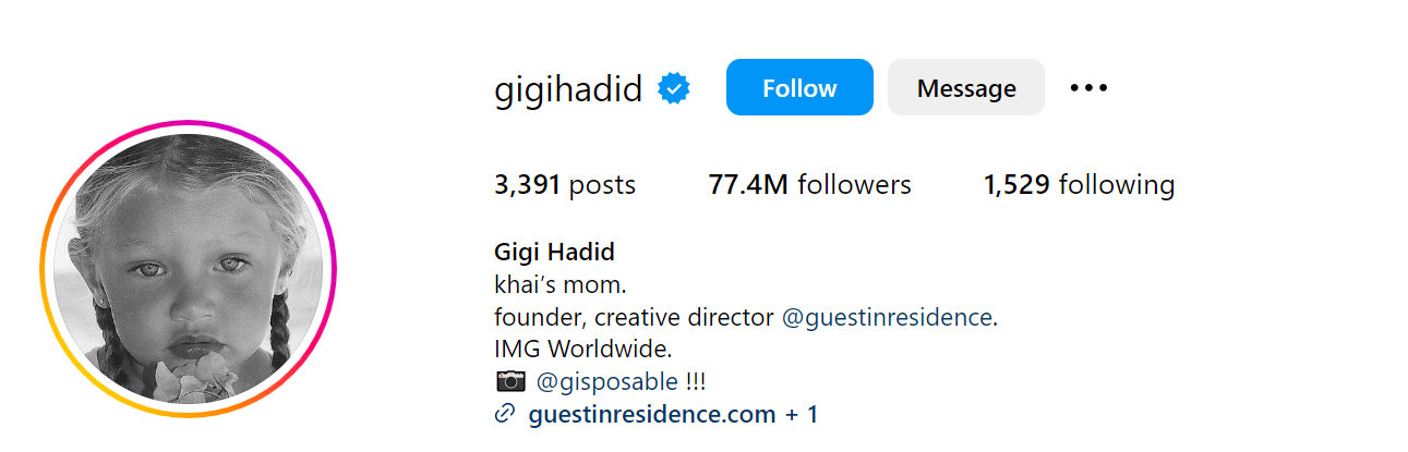 Gigi Hadid Social Media Influencer Profile Image Gigi Hadid social media influencer portrait